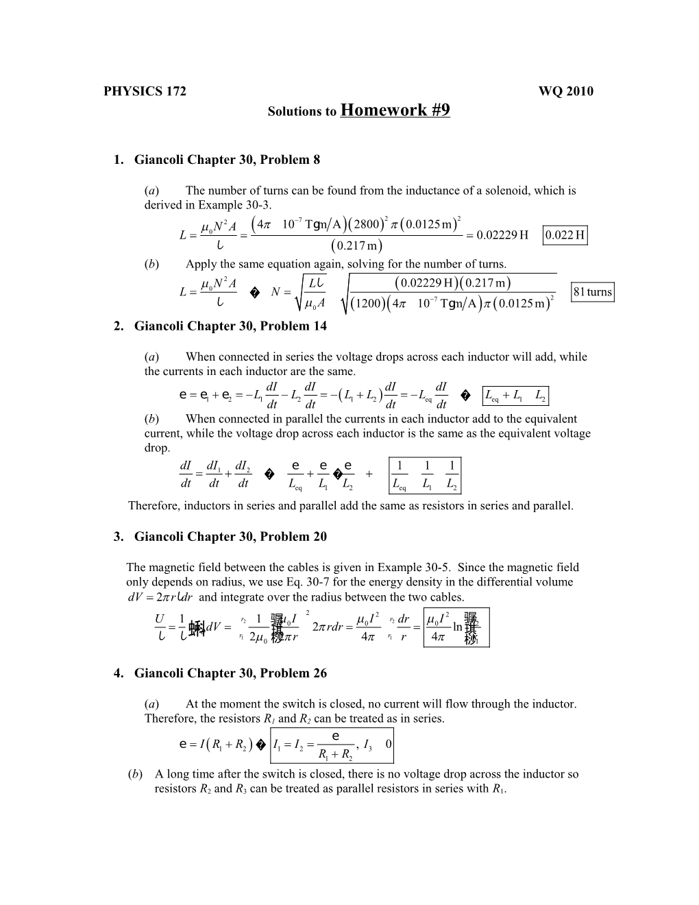 Solutions to Homework #9