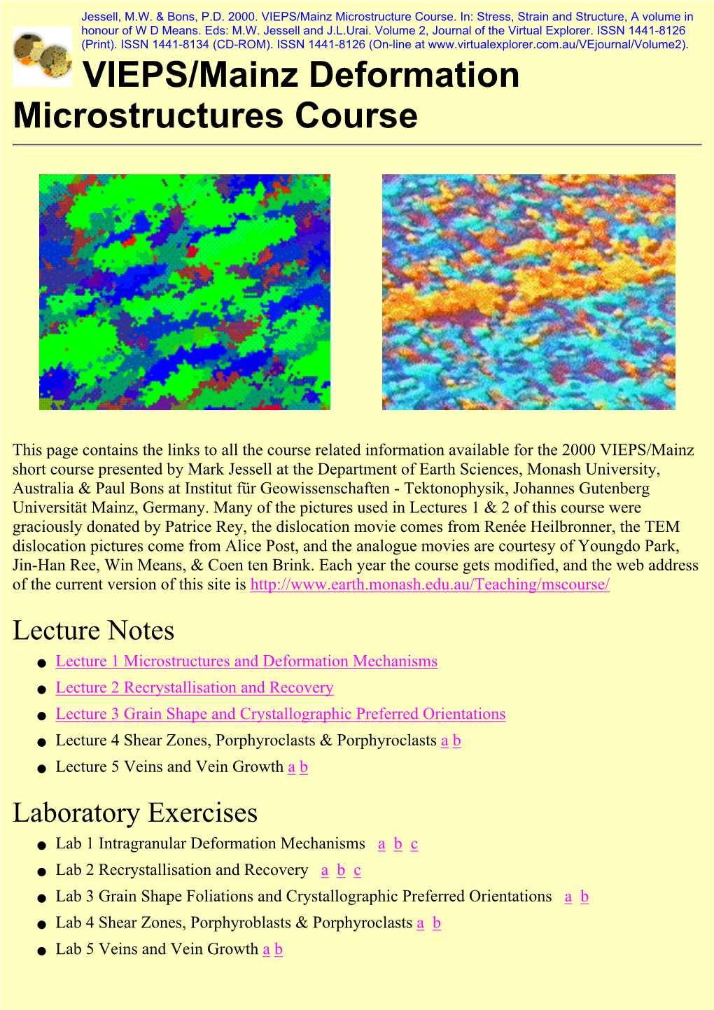 VIEPS/Mainz Deformation Microstructures Course 2000