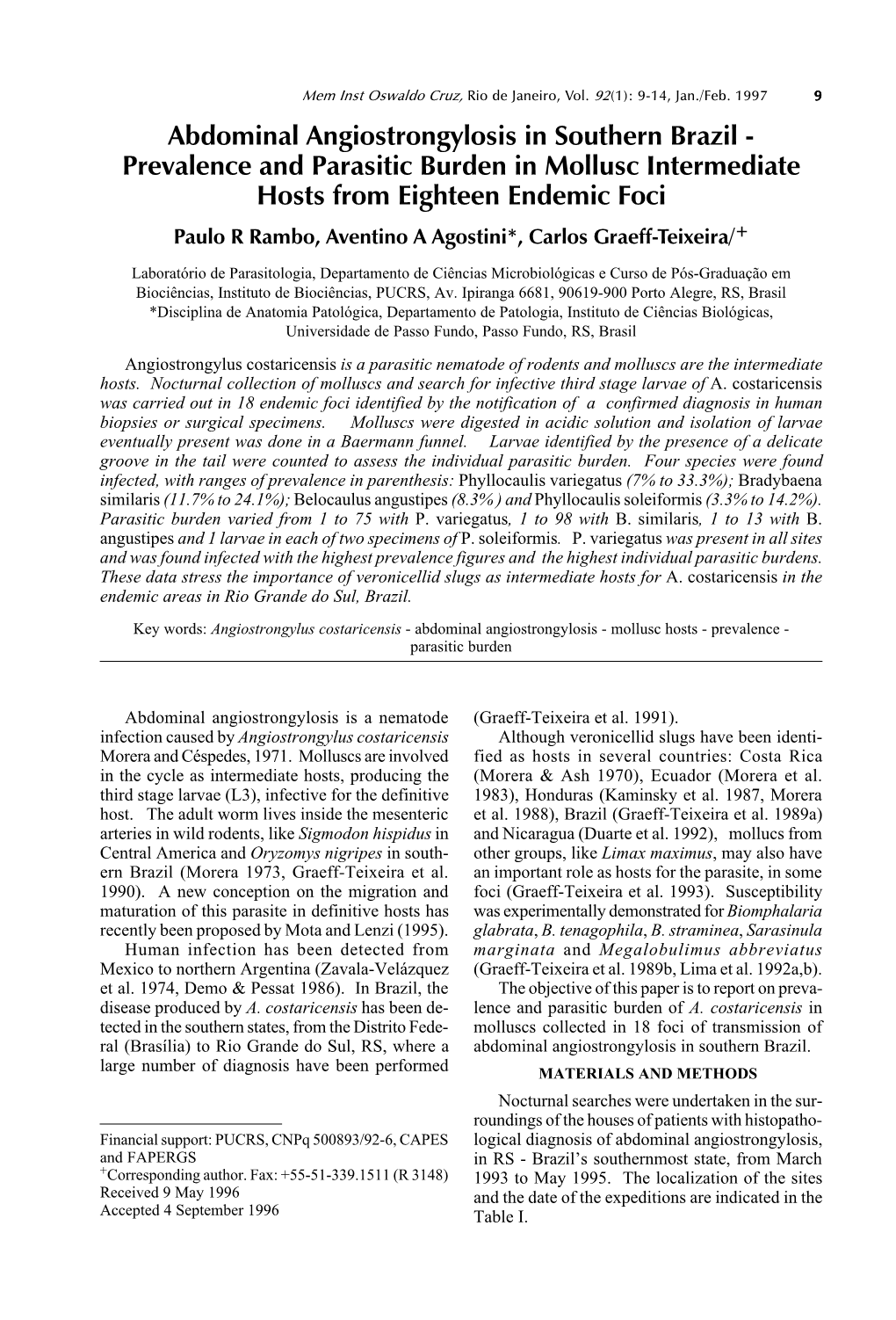 Prevalence and Parasitic Burden in Mollusc Intermediate Hosts From