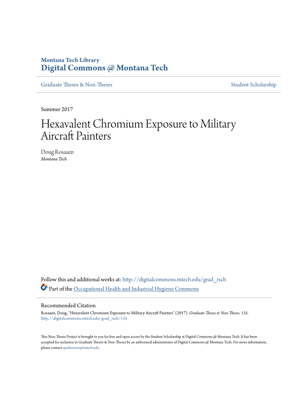 Hexavalent Chromium Exposure to Military Aircraft Painters