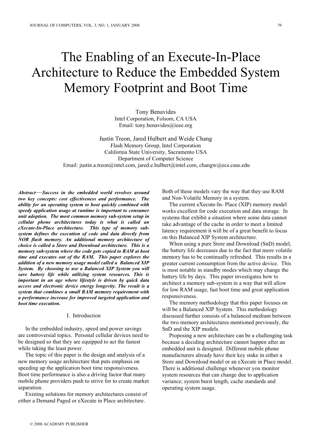 The Enabling of an Execute-In-Place Architecture to Reduce the Embedded System Memory Footprint and Boot Time