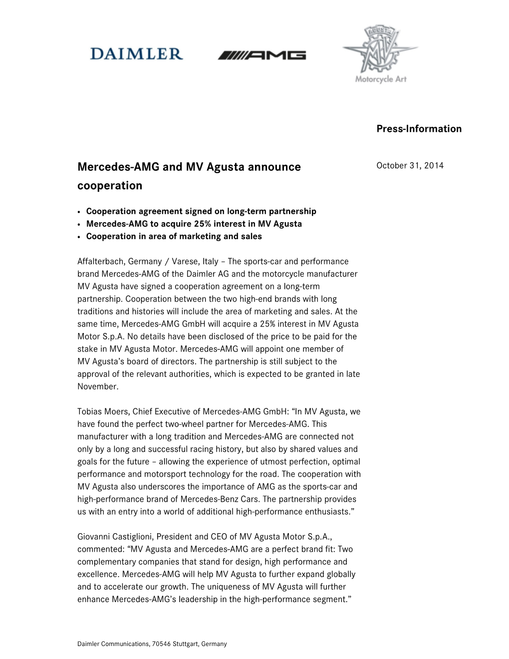 20141031 Daimler Press Information Cooperation AMG MV