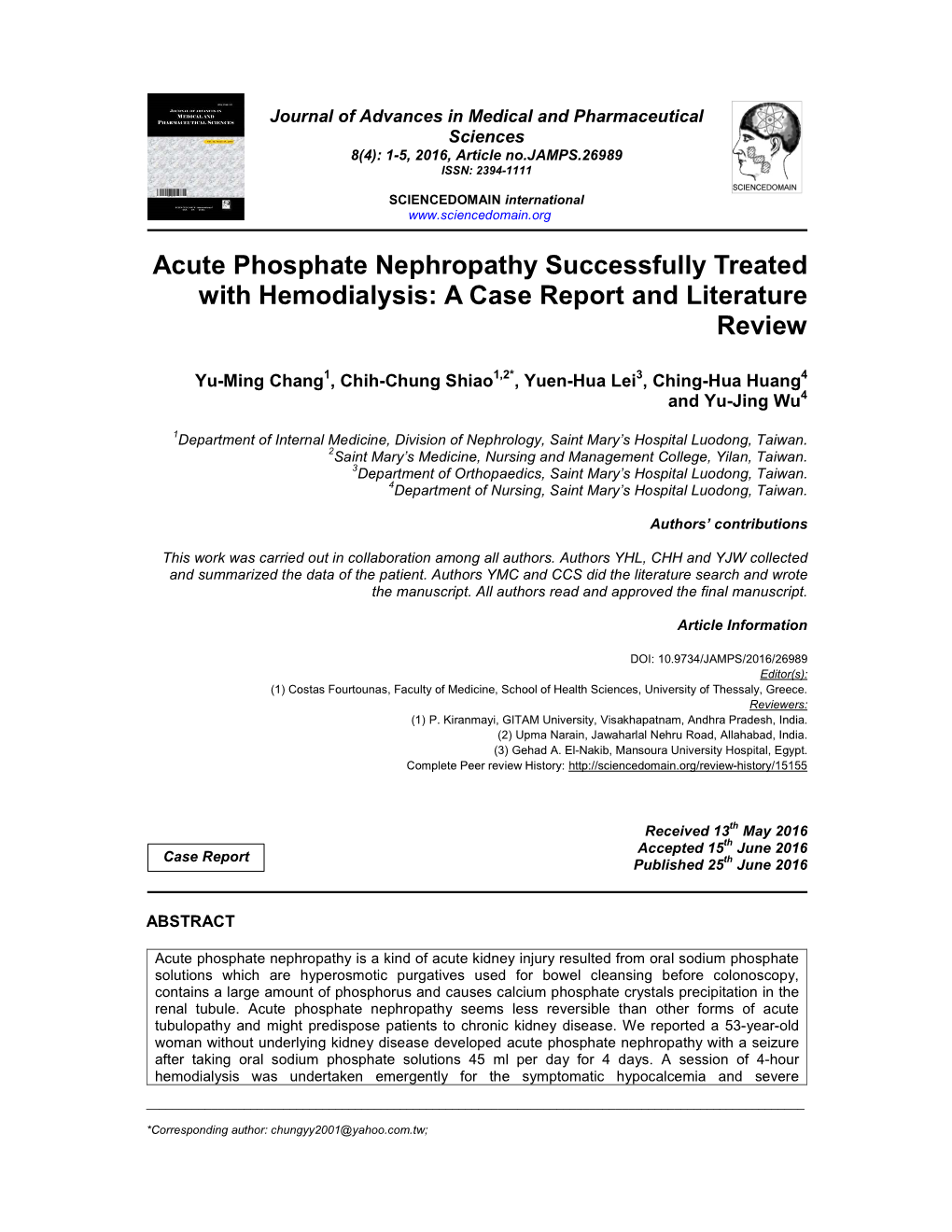 Acute Phosphate Nephropathy Successfully Treated with Hemodialysis: a Case Report and Literature Review
