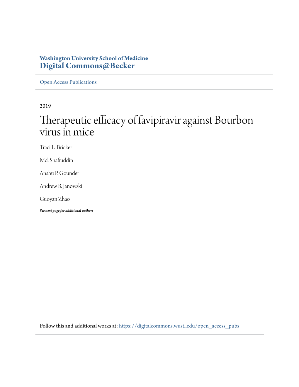 Therapeutic Efficacy of Favipiravir Against Bourbon Virus in Mice Traci L