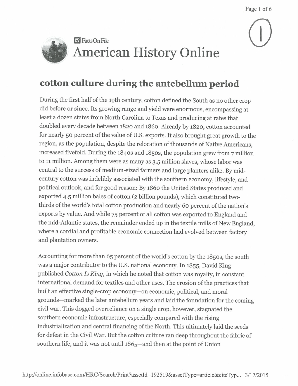 American History Online Cotton Culture During the Antebellum Period