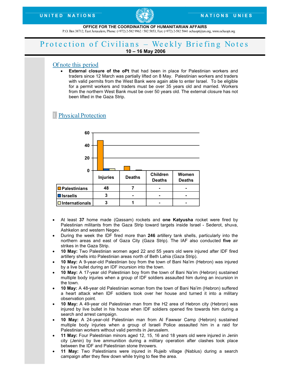 Weekly Briefing Notes 10 – 16 May 2006 | 1 U N I T E D N a T I O N S N a T I O N S U N I E S