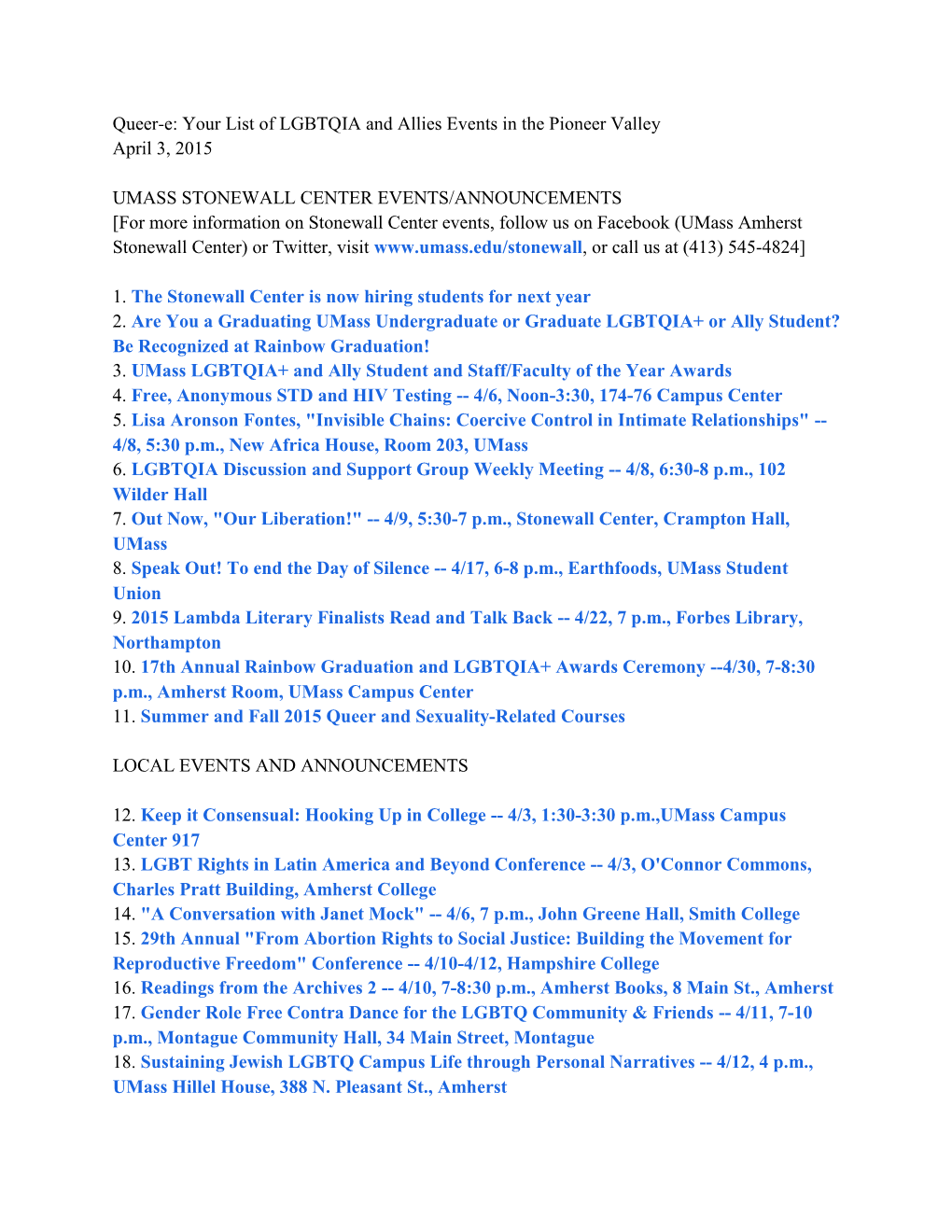 Queer-E: Your List of LGBTQIA and Allies Events in the Pioneer Valley April 3, 2015