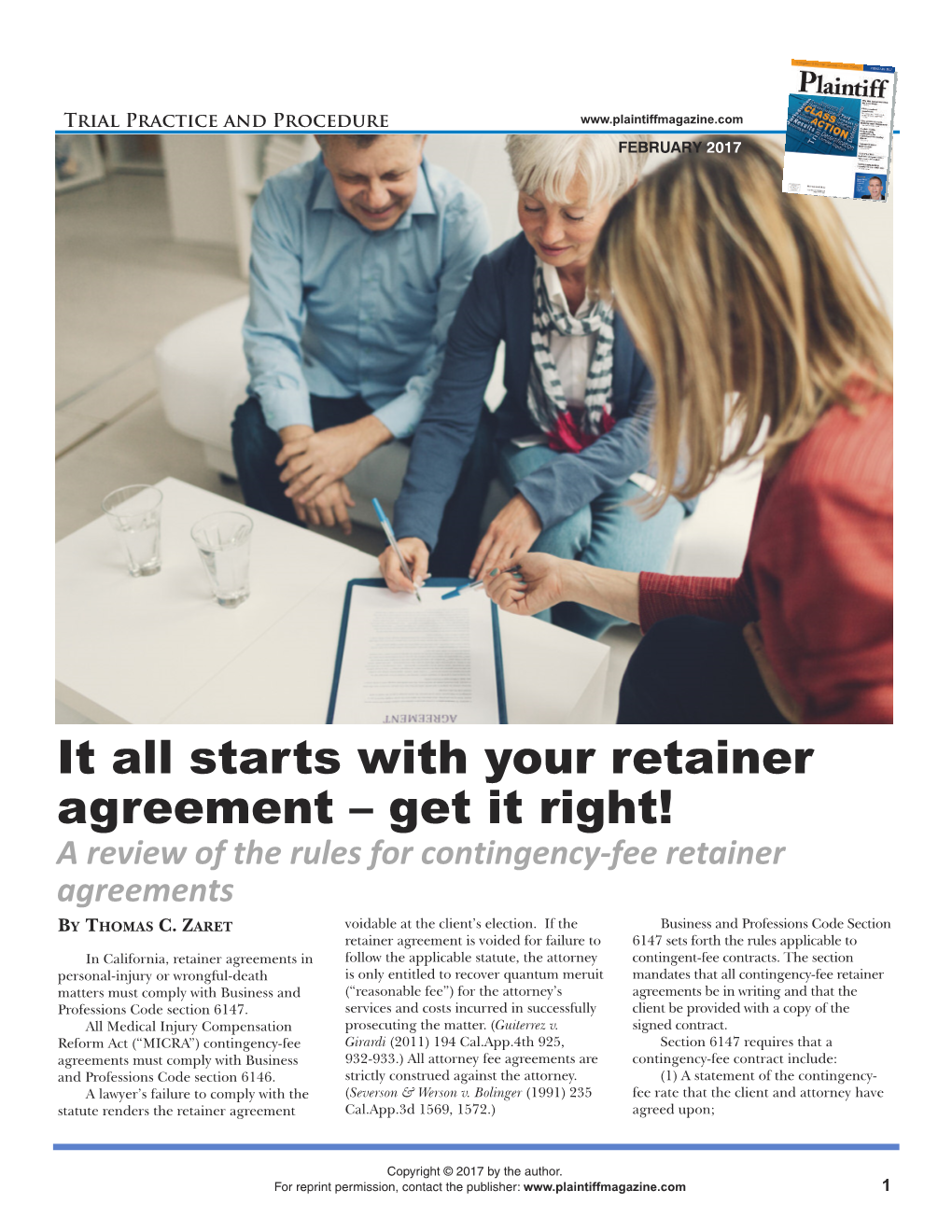 It All Starts with Your Retainer Agreement – Get It Right! Plaintiff Magazine