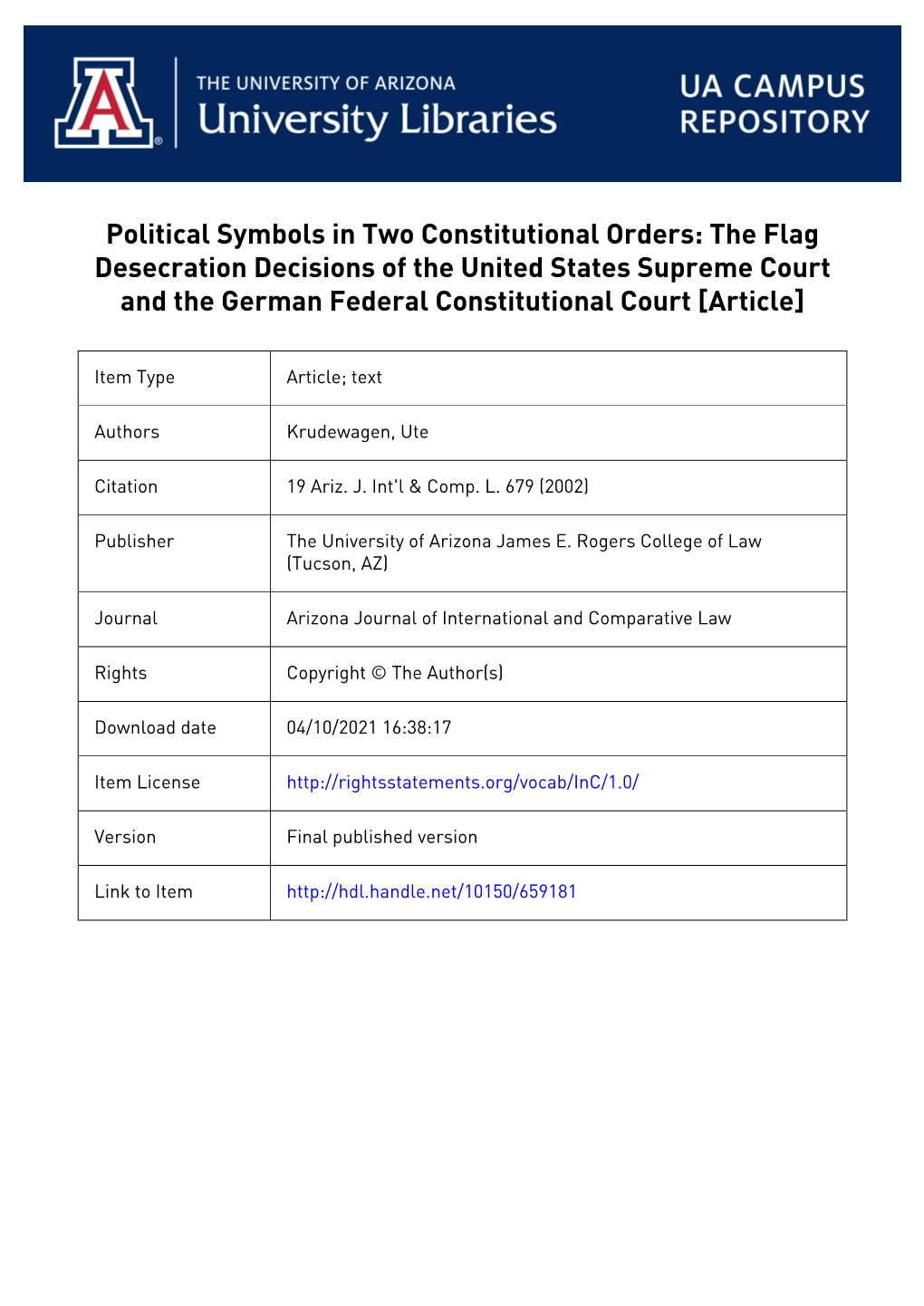 Political Symbols in Two Constitutional Orders: the Flag