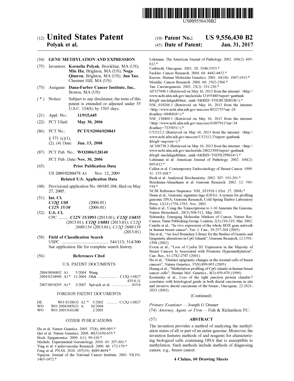 (12) United States Patent (10) Patent No.: US 9,556,430 B2 Polyak Et Al