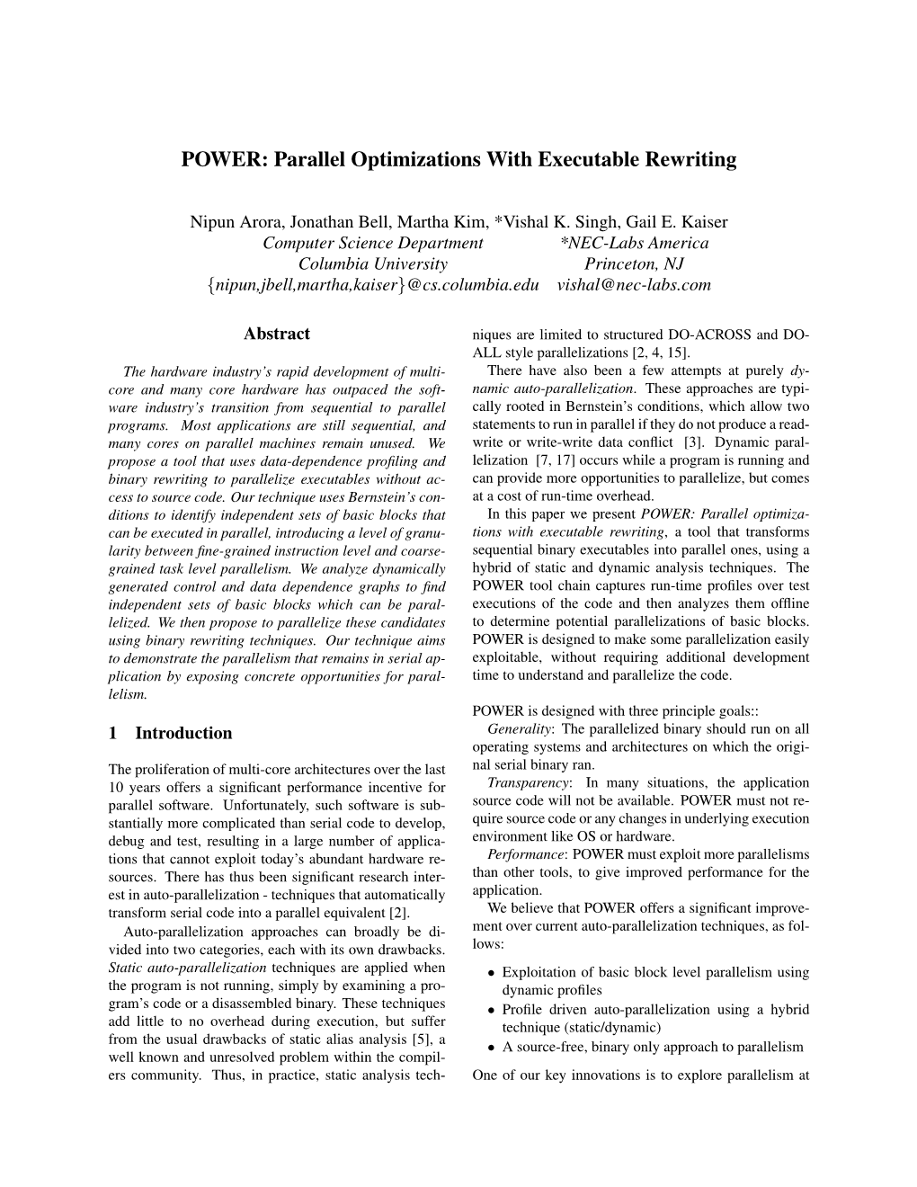 Parallel Optimizations with Executable Rewriting