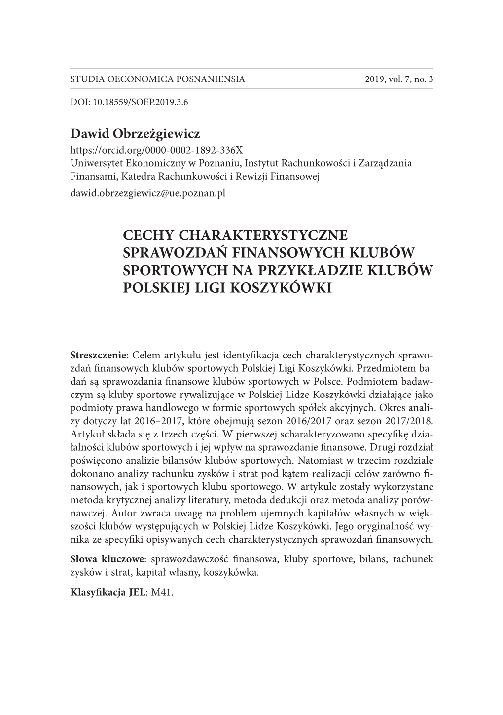 Cechy Charakterystyczne Sprawozdań Finansowych Klubów Sportowych Na Przykładzie Klubów Polskiej Ligi Koszykówki