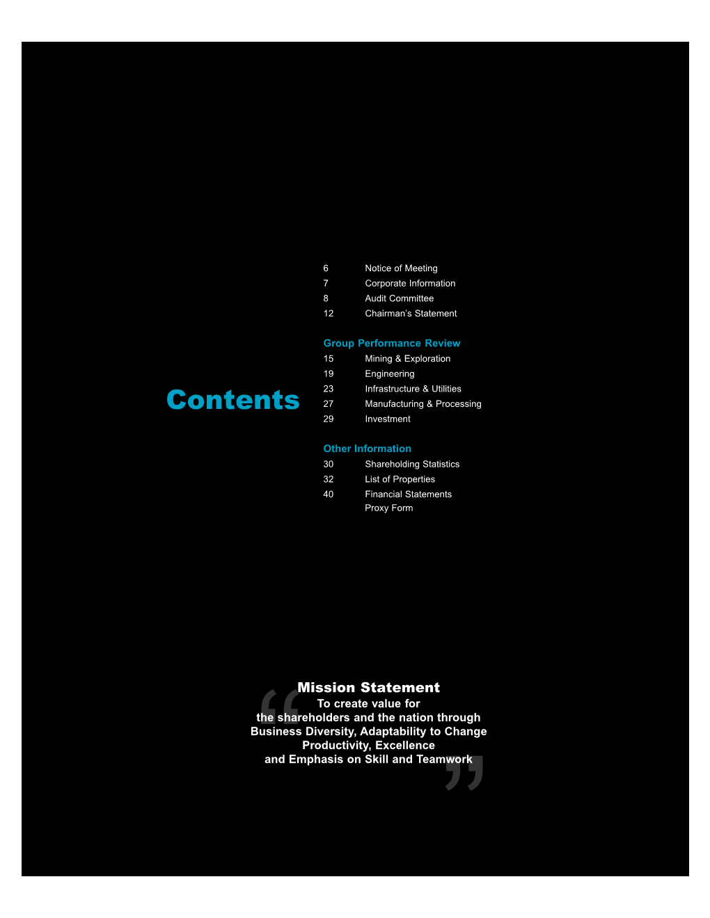 Contents 27 Manufacturing & Processing 29 Investment