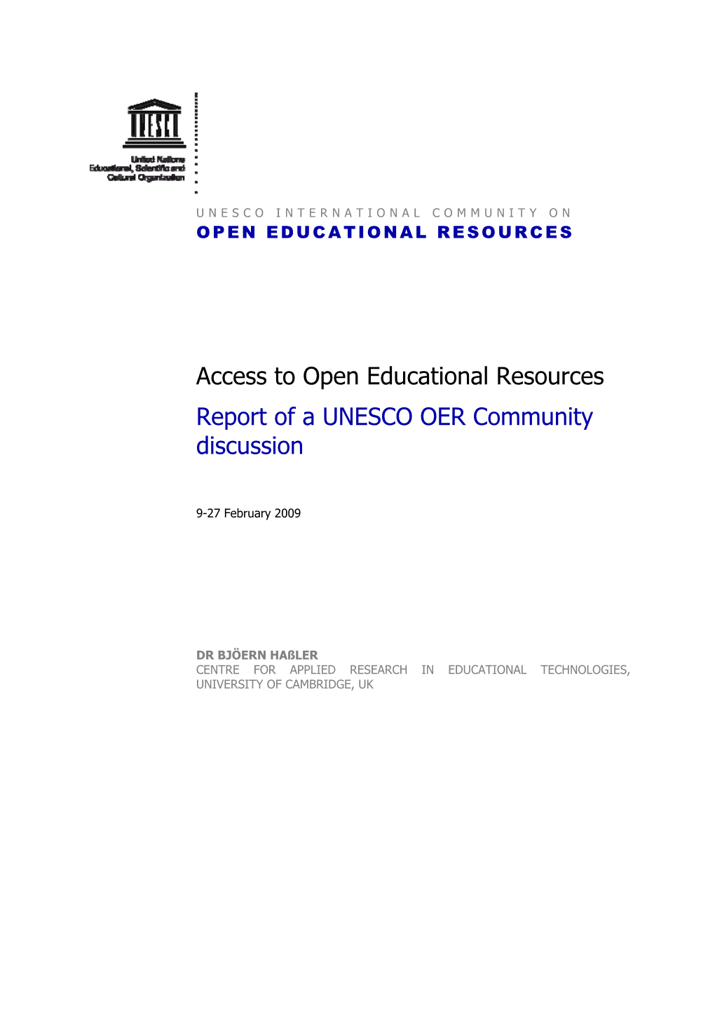 Access to Open Educational Resources Report of a UNESCO