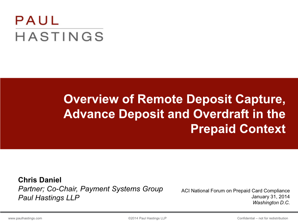Overview of Remote Deposit Capture and Advance Deposit in The