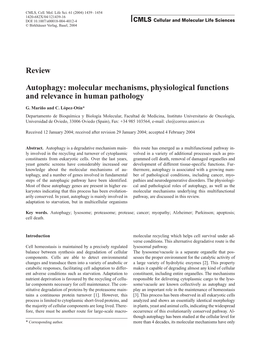 Review Autophagy: Molecular Mechanisms, Physiological