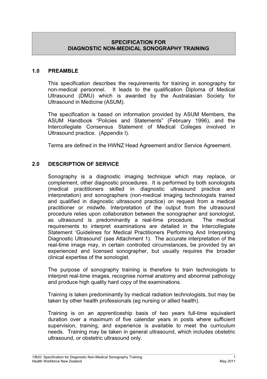 Specification for Diagnostic Non-Medical Sonography Training