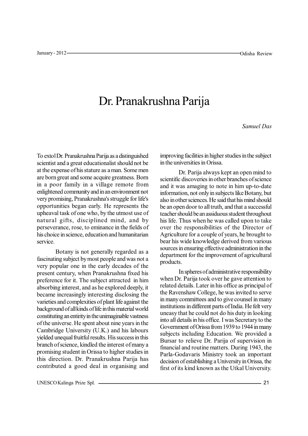 Dr. Pranakrushna Parija