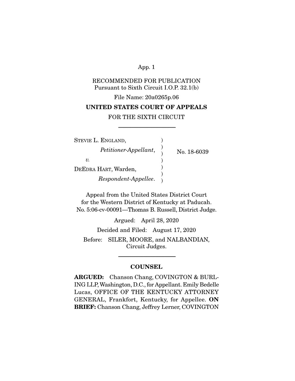 File Name: 20A0265p.06 UNITED STATES COURT of APPEALS for the SIXTH CIRCUIT