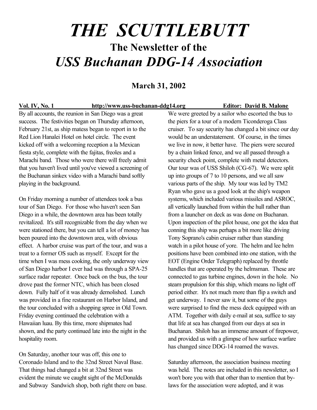 THE SCUTTLEBUTT the Newsletter of the USS Buchanan DDG-14 Association