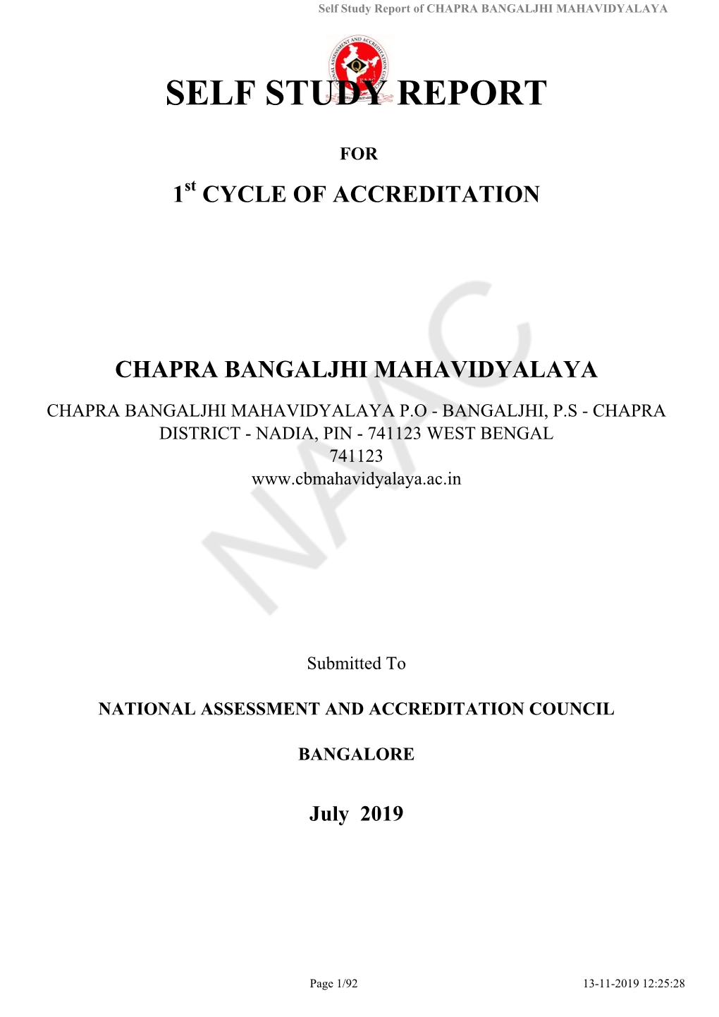 Self Study Report of CHAPRA BANGALJHI MAHAVIDYALAYA