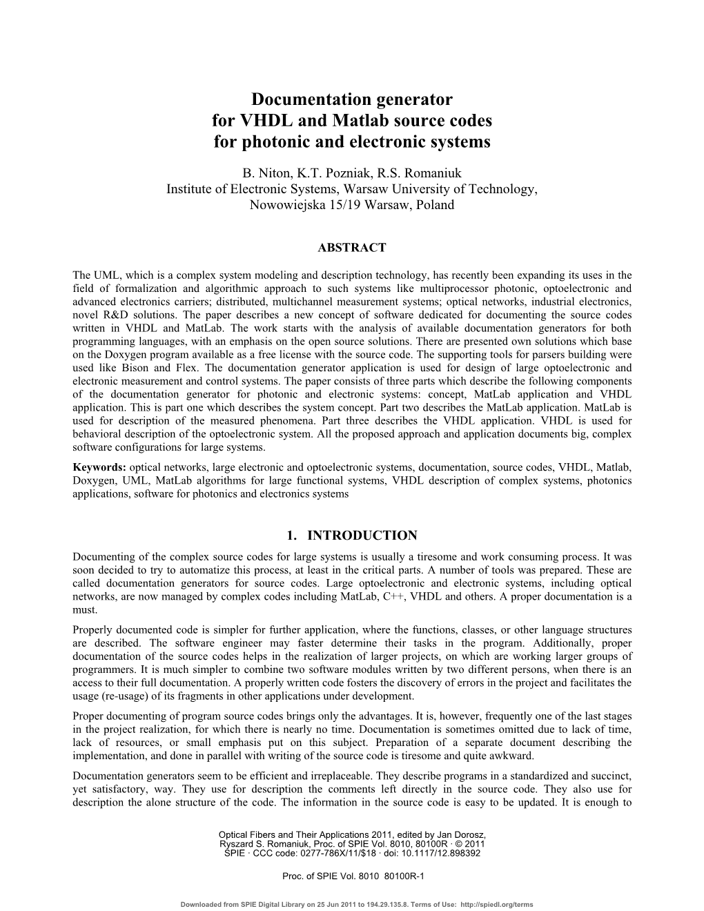 Documentation Generator for VHDL and Matlab Source Codes for Photonic and Electronic Systems