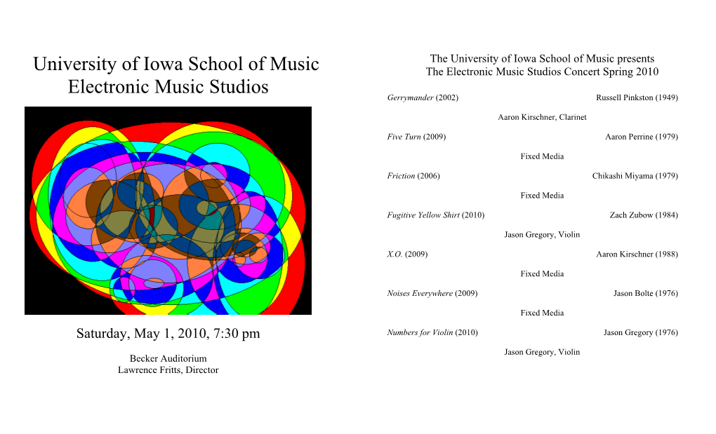 Electronic Music Studios Concert, May 1, 2010, 7:30 PM