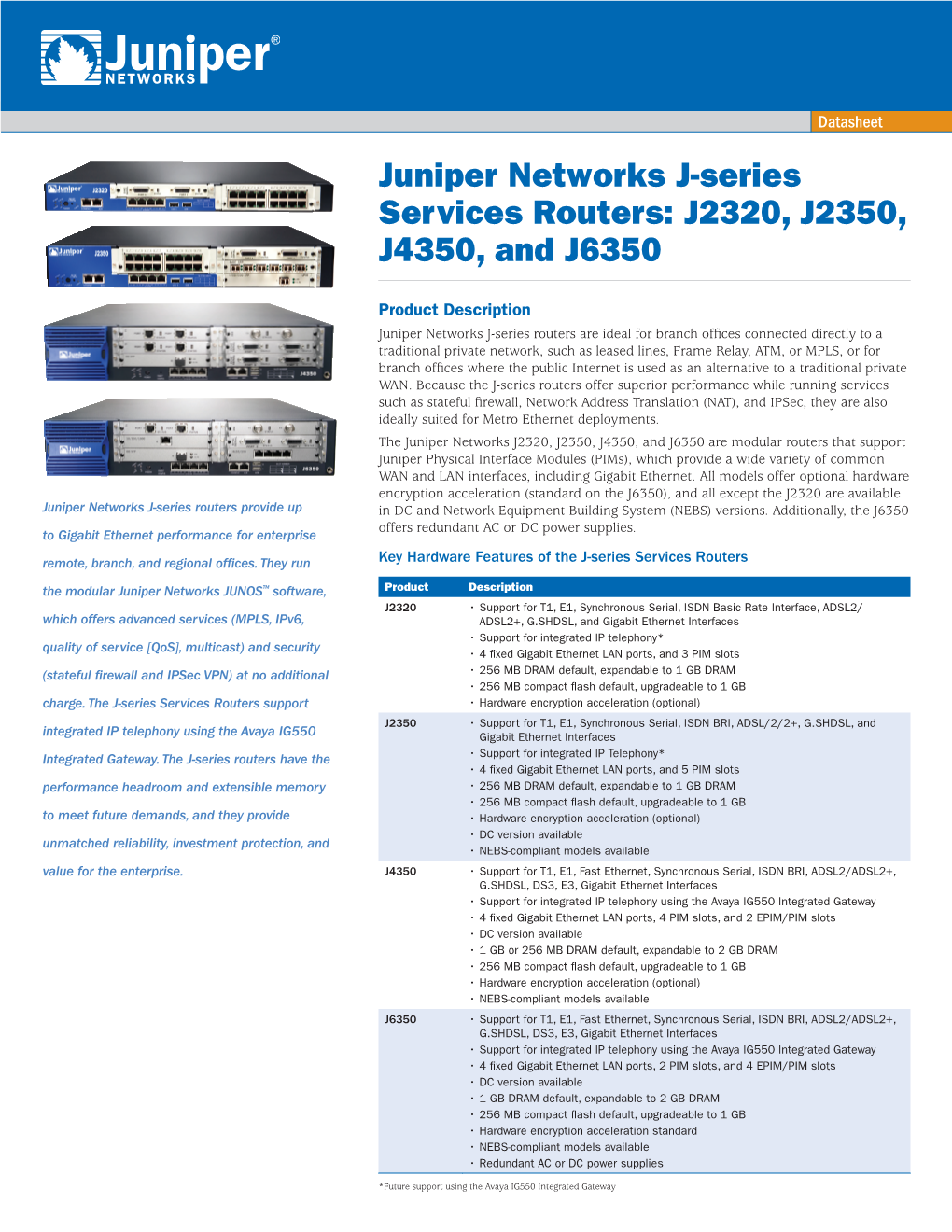 J-Series Services Router Datasheet (J2320, J2350, J4350, J6350)