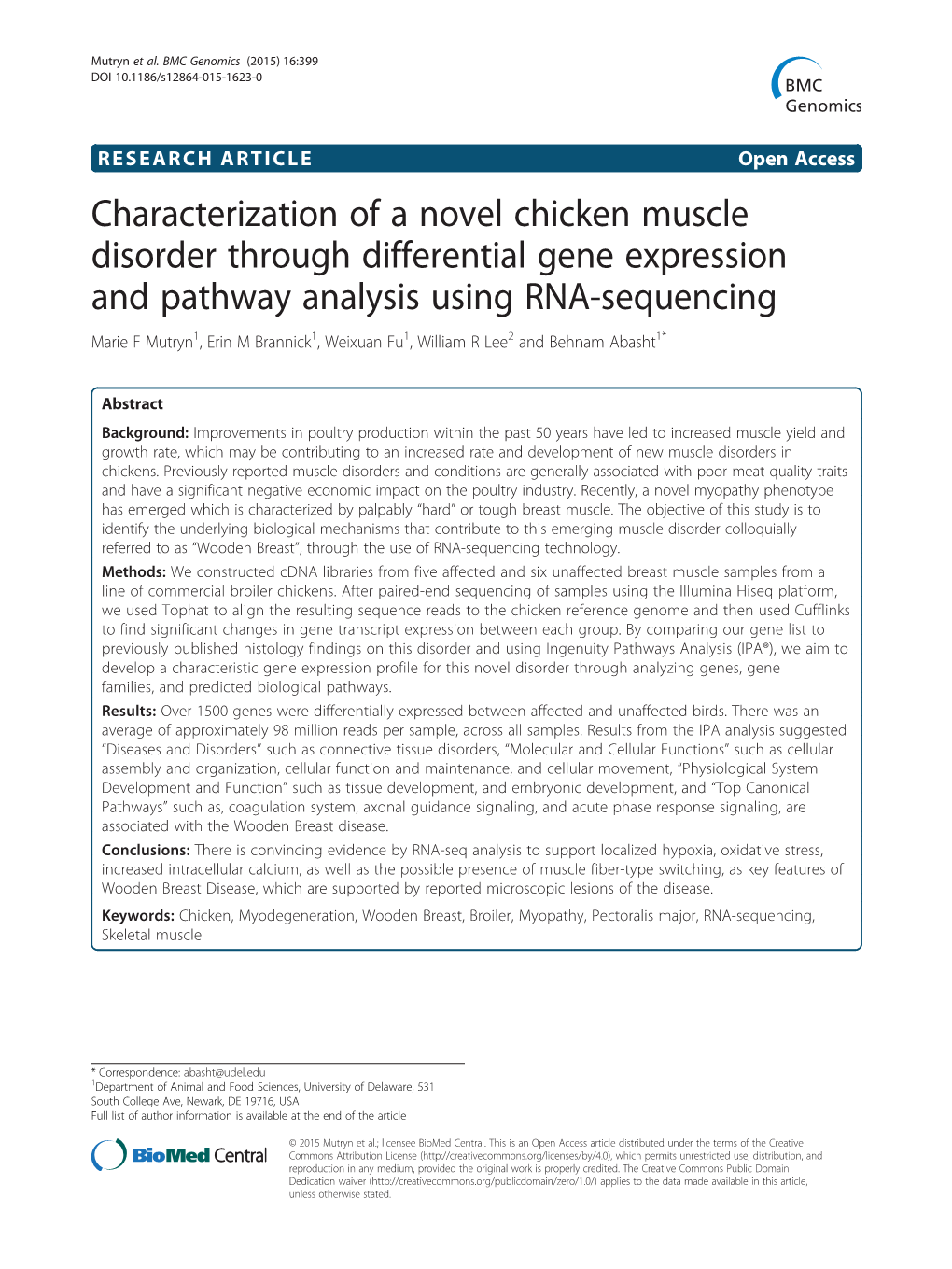 Characterization of a Novel Chicken Muscle Disorder Through Differential