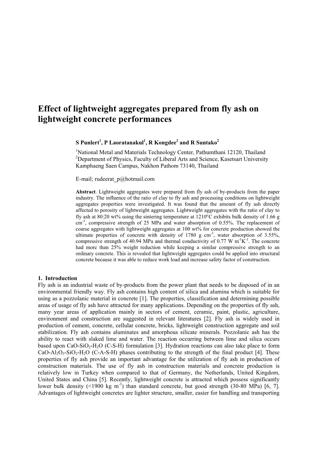 Effect of Lightweight Aggregates Prepared from Fly Ash on Lightweight Concrete Performances