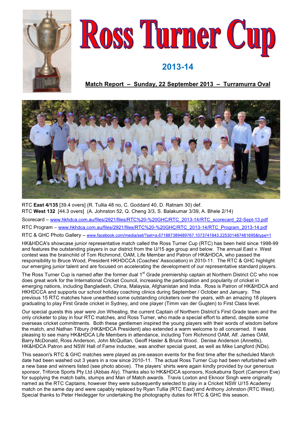 Match Report – Sunday, 22 September 2013 – Turramurra Oval