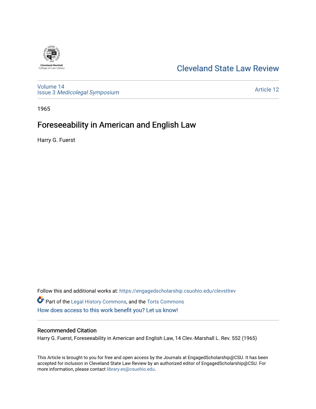 Foreseeability in American and English Law