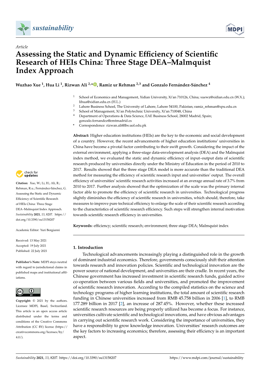 Assessing the Static and Dynamic Efficiency of Scientific Research Of