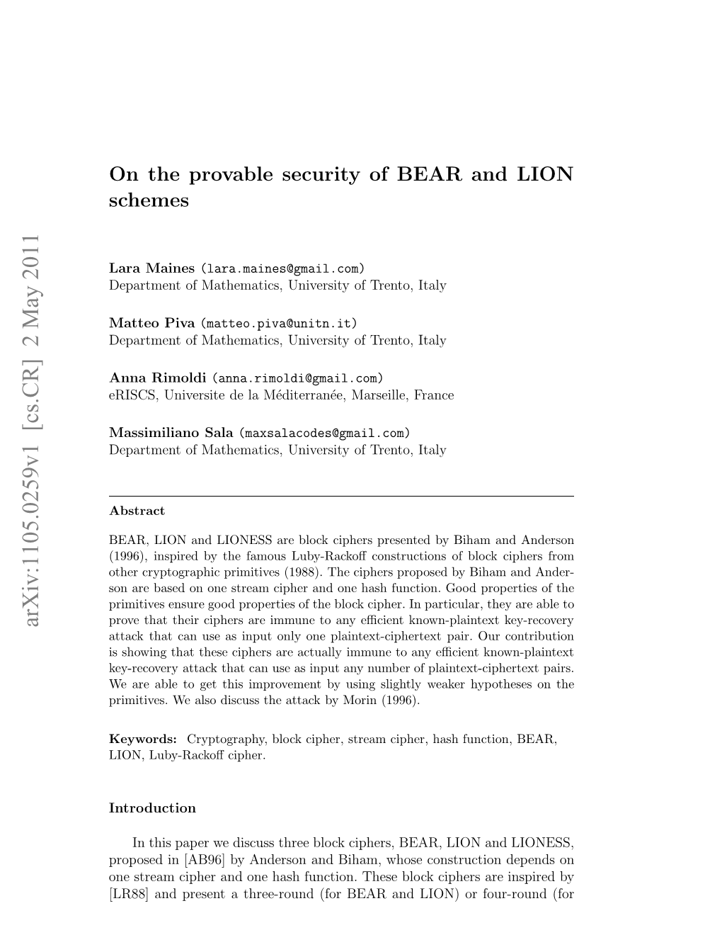 On the Provable Security of BEAR and LION Schemes