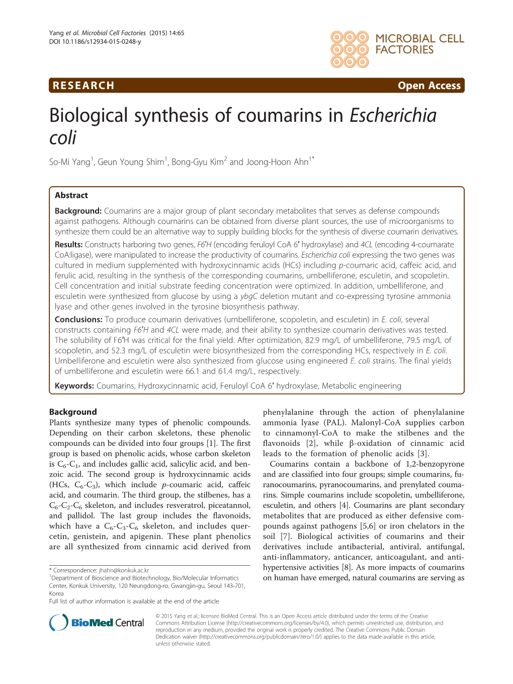 Biological Synthesis of Coumarins in Escherichia Coli