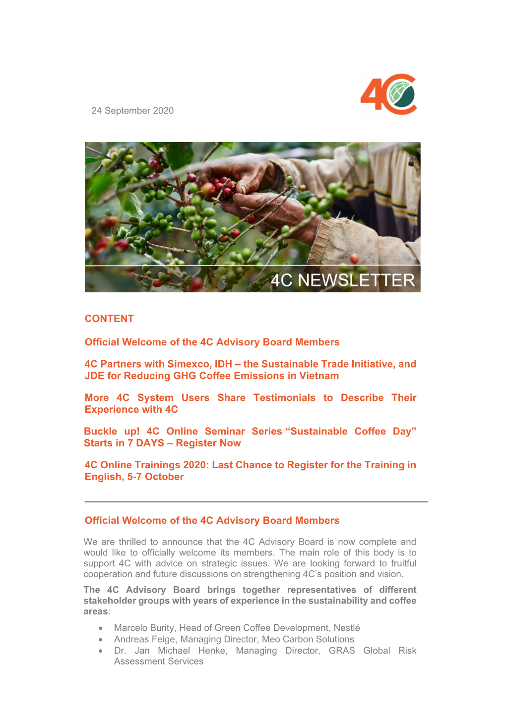 4C Newsletter No. 31, 24 September 2020