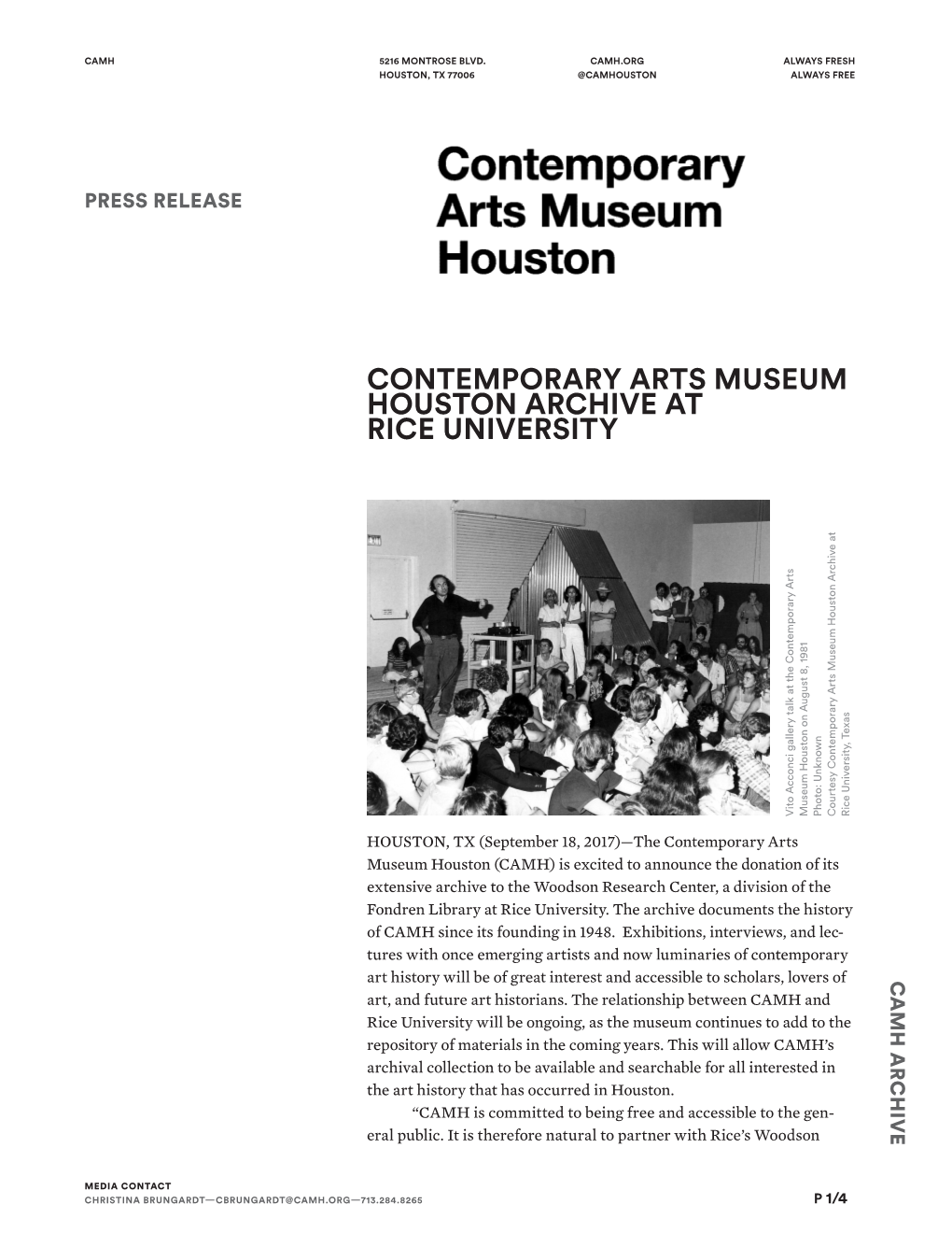 Contemporary Arts Museum Houston Archive at Rice University
