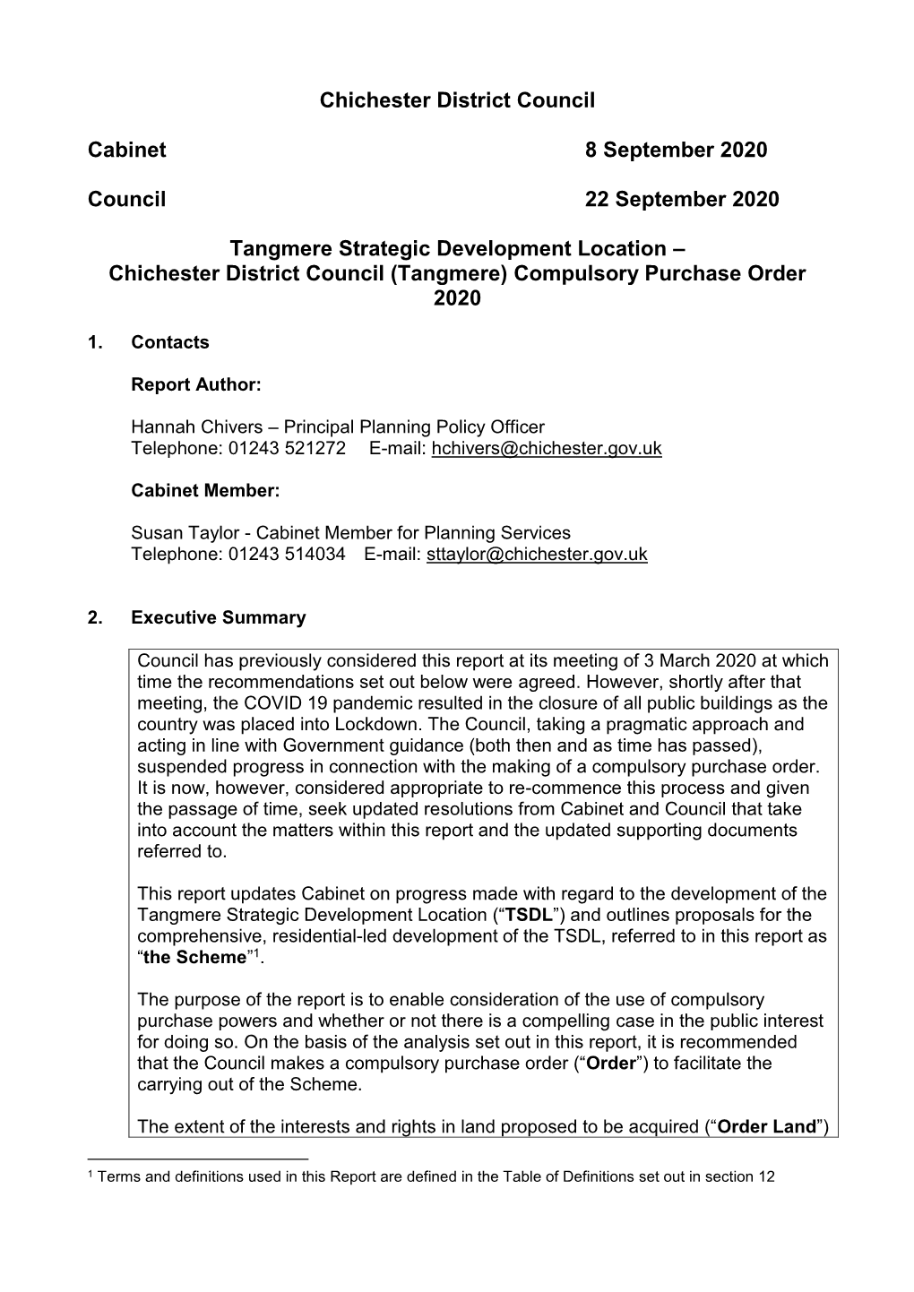 Chichester District Council (Tangmere) Compulsory Purchase Order 2020