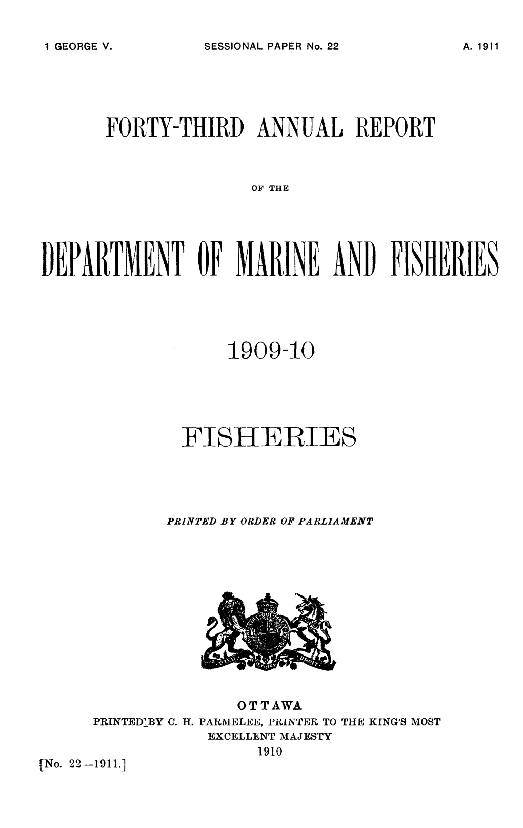 43Rd Annual Report, Department of Marine and Fisheries (1909-10)