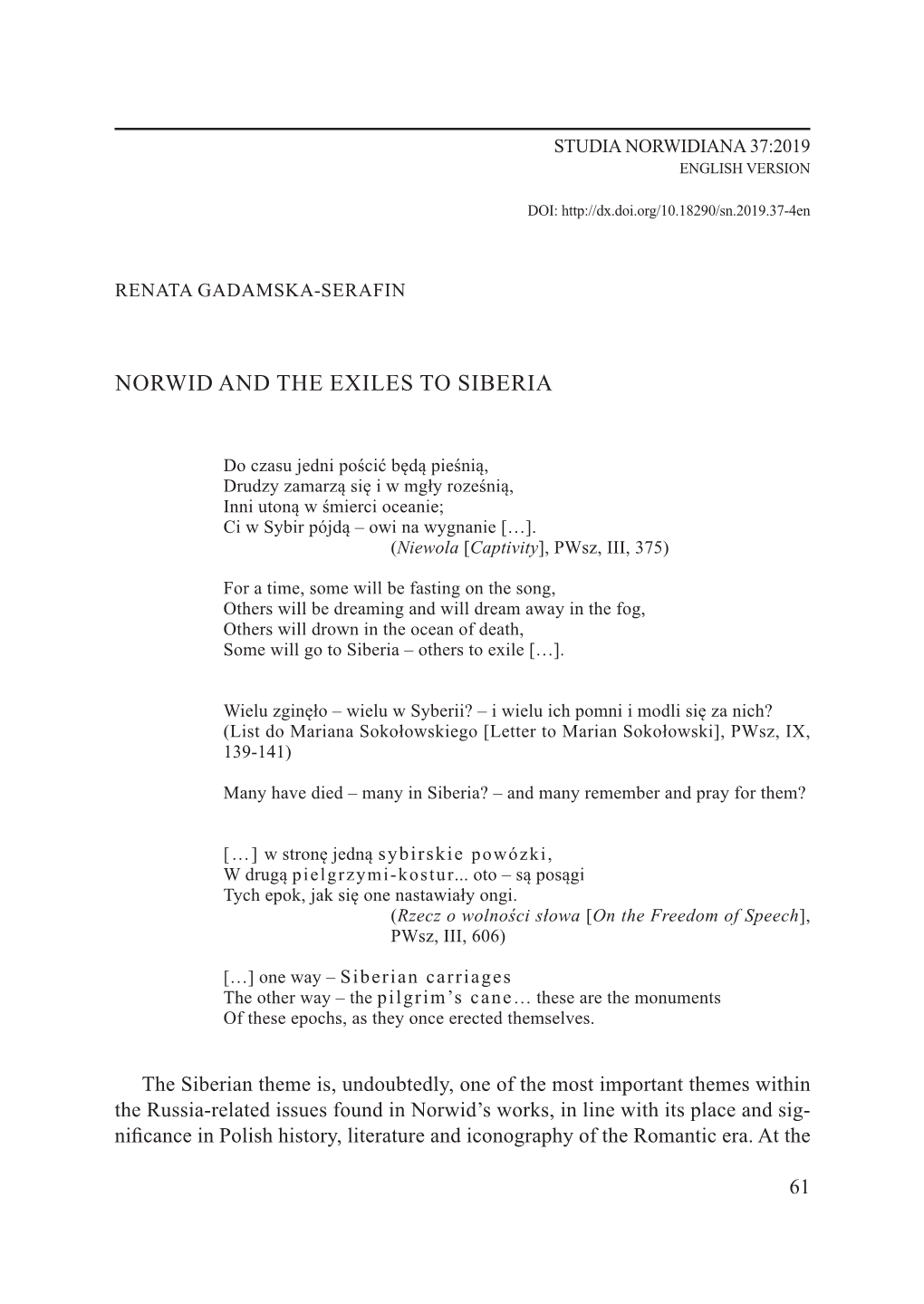 Norwid and the Exiles to Siberia