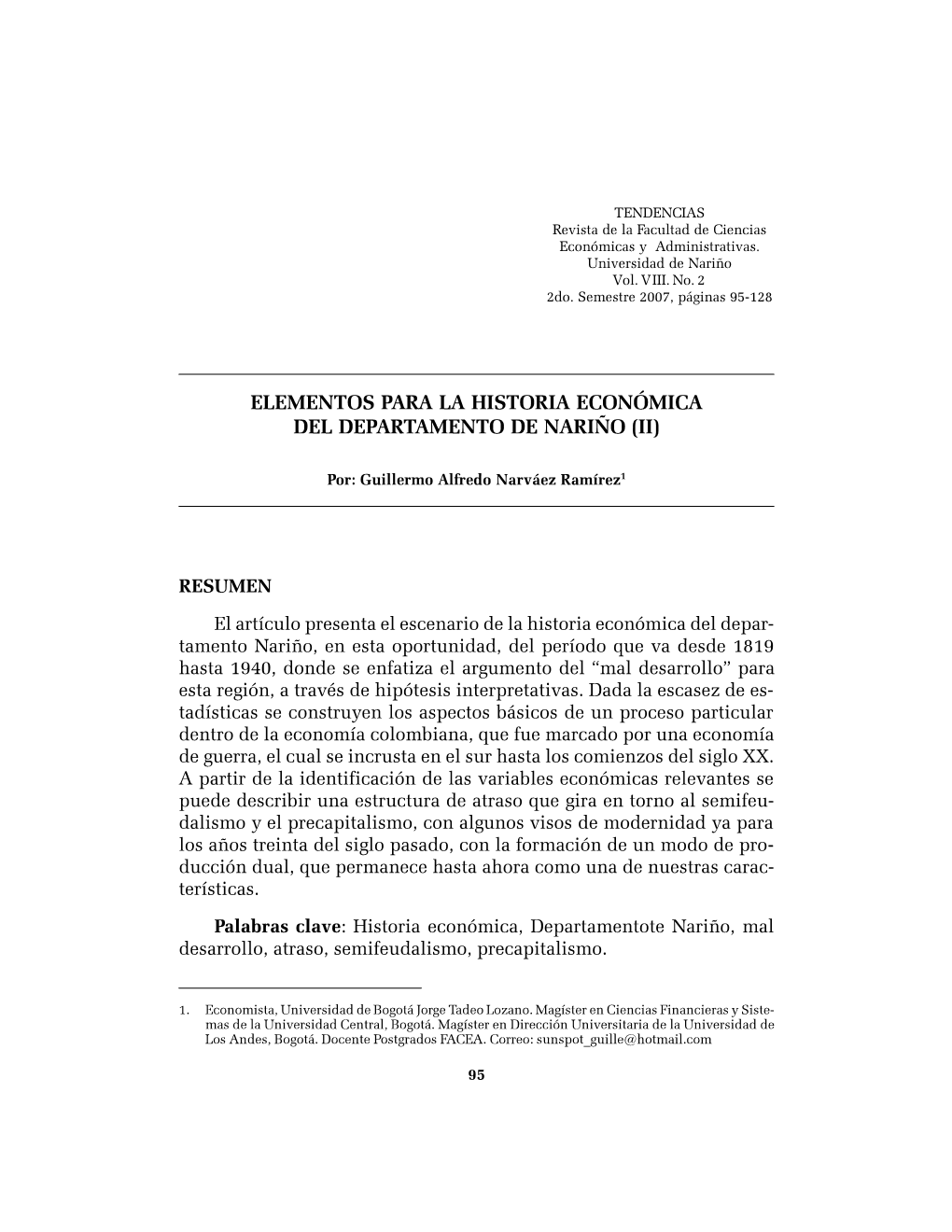 Elementos Para La Historia Económica Del Departamento De Nariño (Ii)