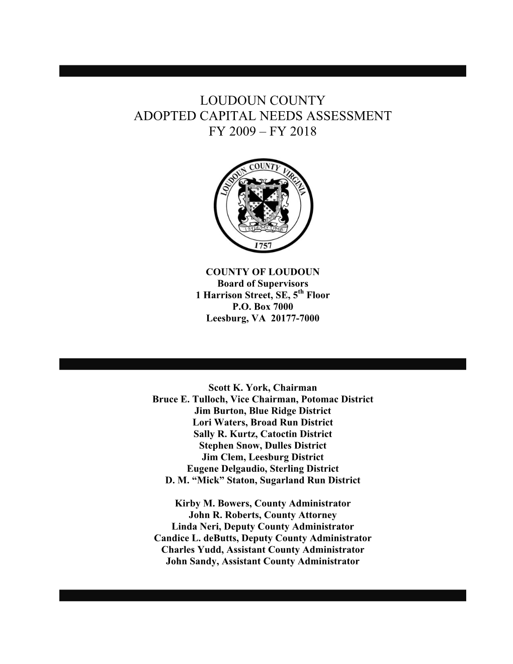 Loudoun County Adopted Capital Needs Assessment Fy 2009 – Fy 2018