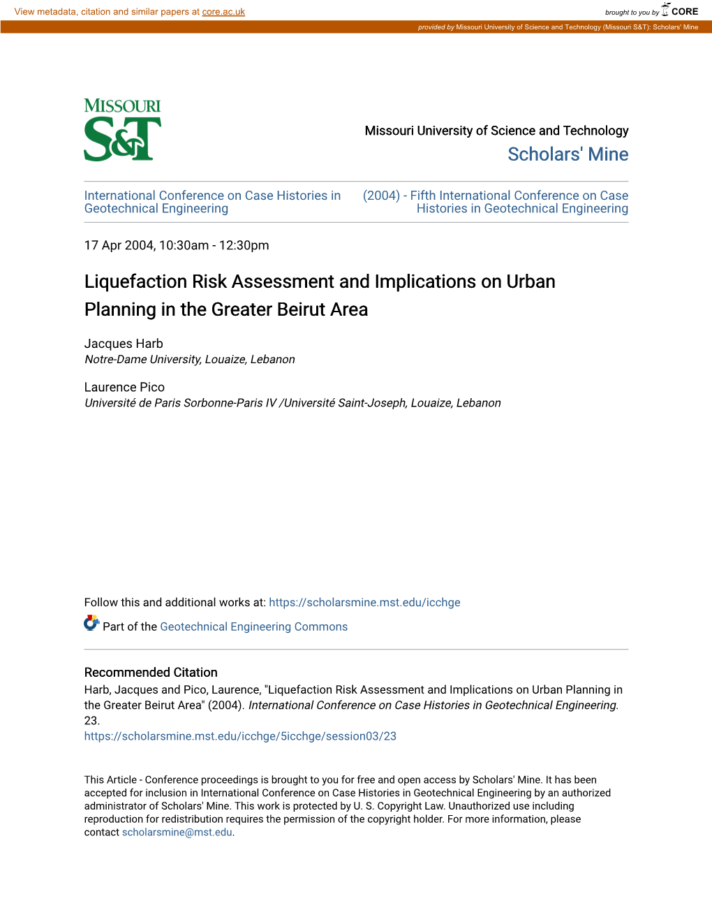 Liquefaction Risk Assessment and Implications on Urban Planning in the Greater Beirut Area