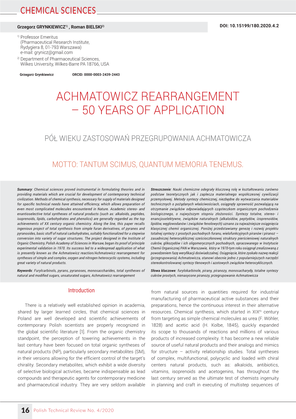 Achmatowicz Rearrangement – 50 Years of Application