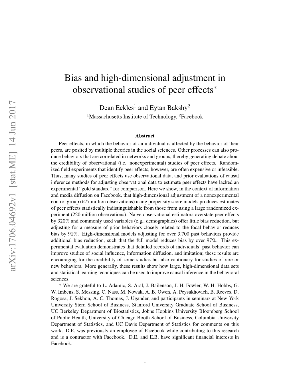 Bias and High-Dimensional Adjustment in Observational Studies of Peer Effects∗