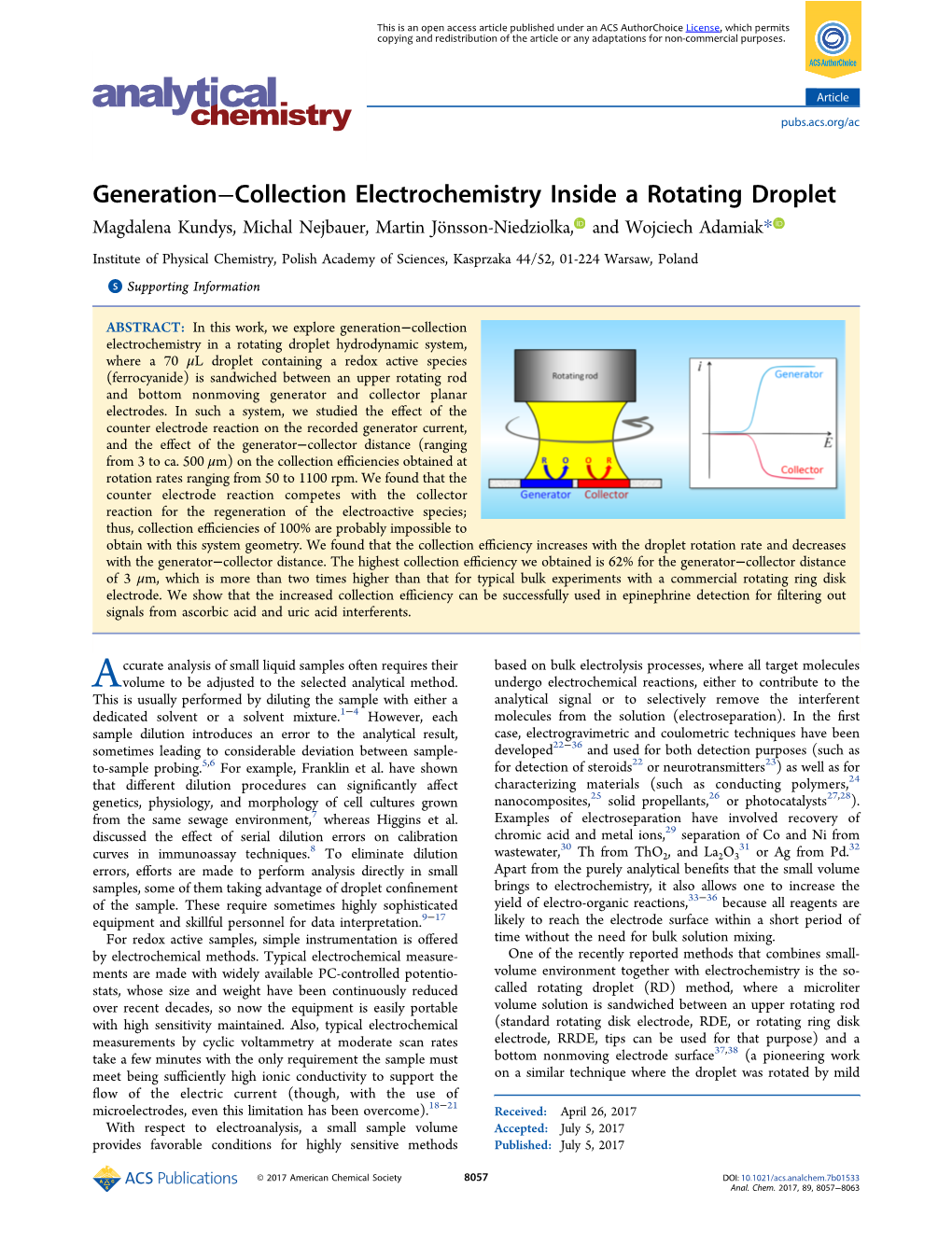 Generation−Collection Electrochemistry Inside a Rotating