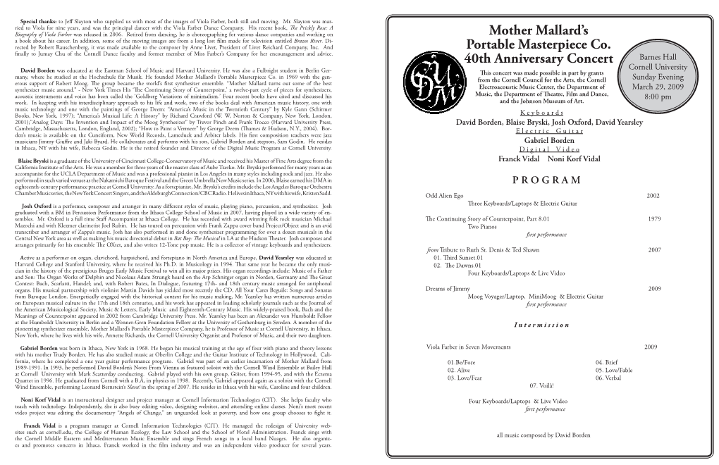 MMPMC 40Th Anniversary Concert Program And
