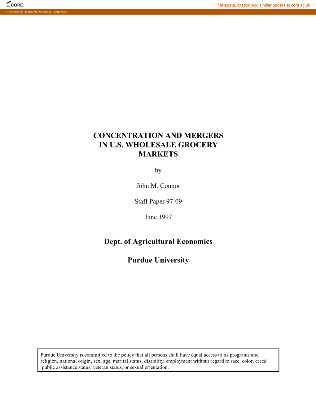 Concentration and Mergers in U.S. Wholesale Grocery Markets