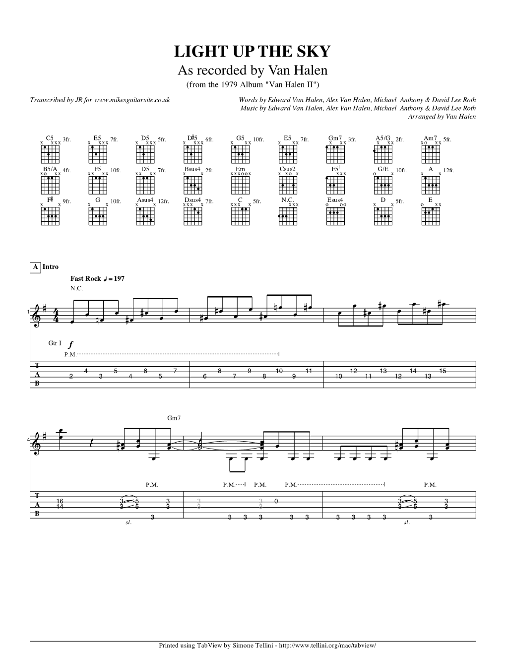 Light up the Sky Guitar Tab