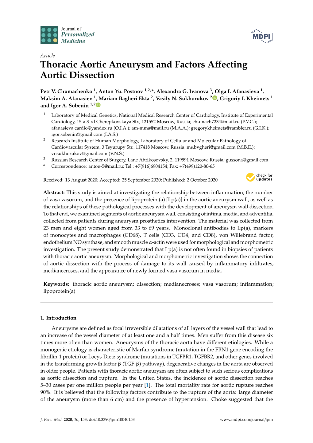 Thoracic Aortic Aneurysm and Factors Affecting Aortic Dissection